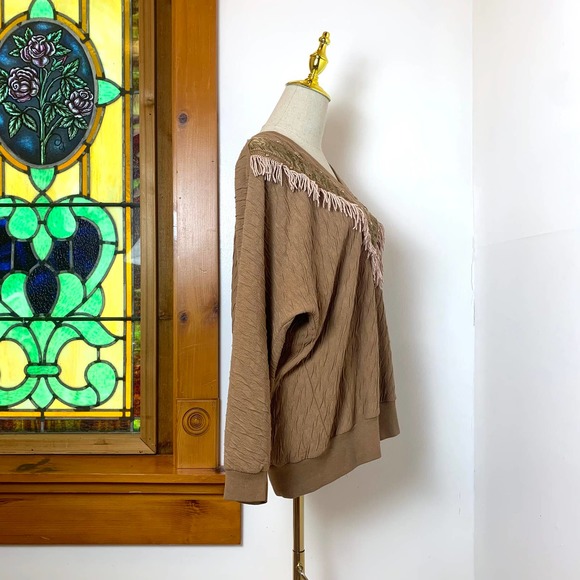 Vintage Western Sweatshirt Sweater with Fringe Studs Smock by Rafael- M - Picture 9 of 11